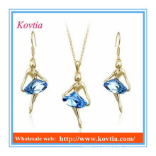 Indian bridal jewelry sets blue crystal pendant necklace and earring set